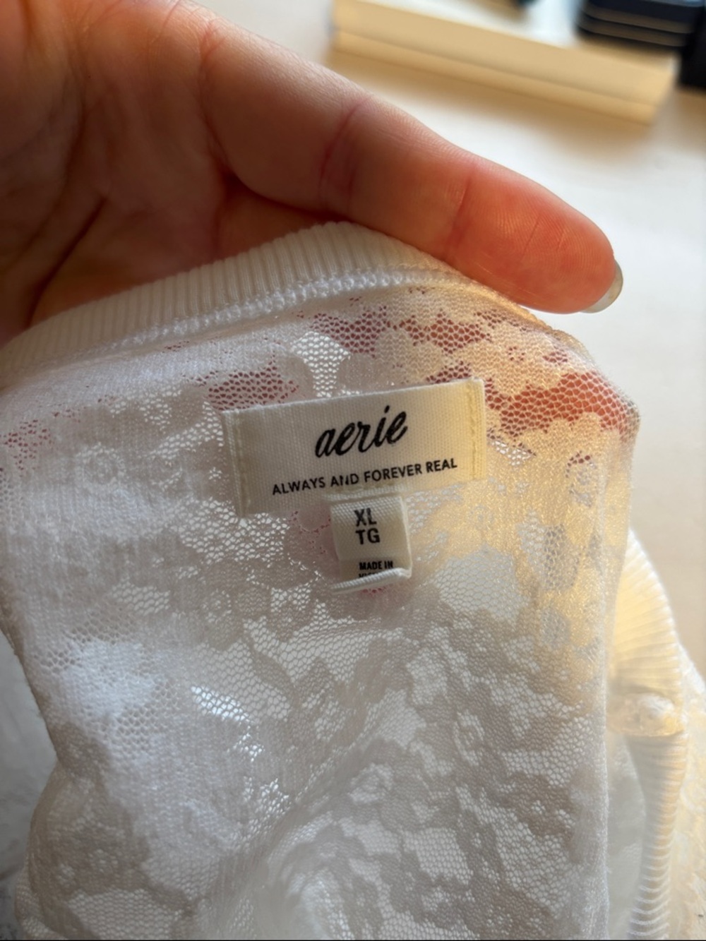 aerie White Floral Lace Short Sleeve Top - Picture 2 of 2